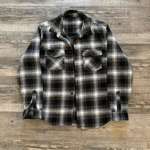 Black & White Flannel Overshirt Plaid Jacket